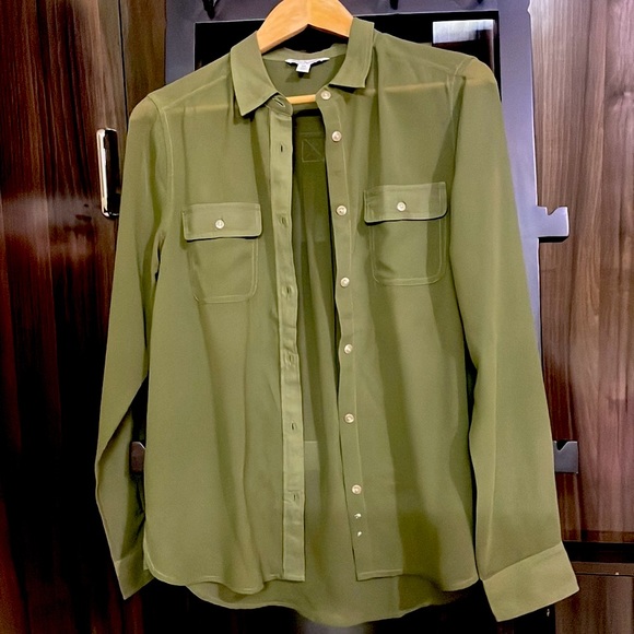 American Eagle Outfitters,olive green sheer collared shirt - Picture 5 of 7